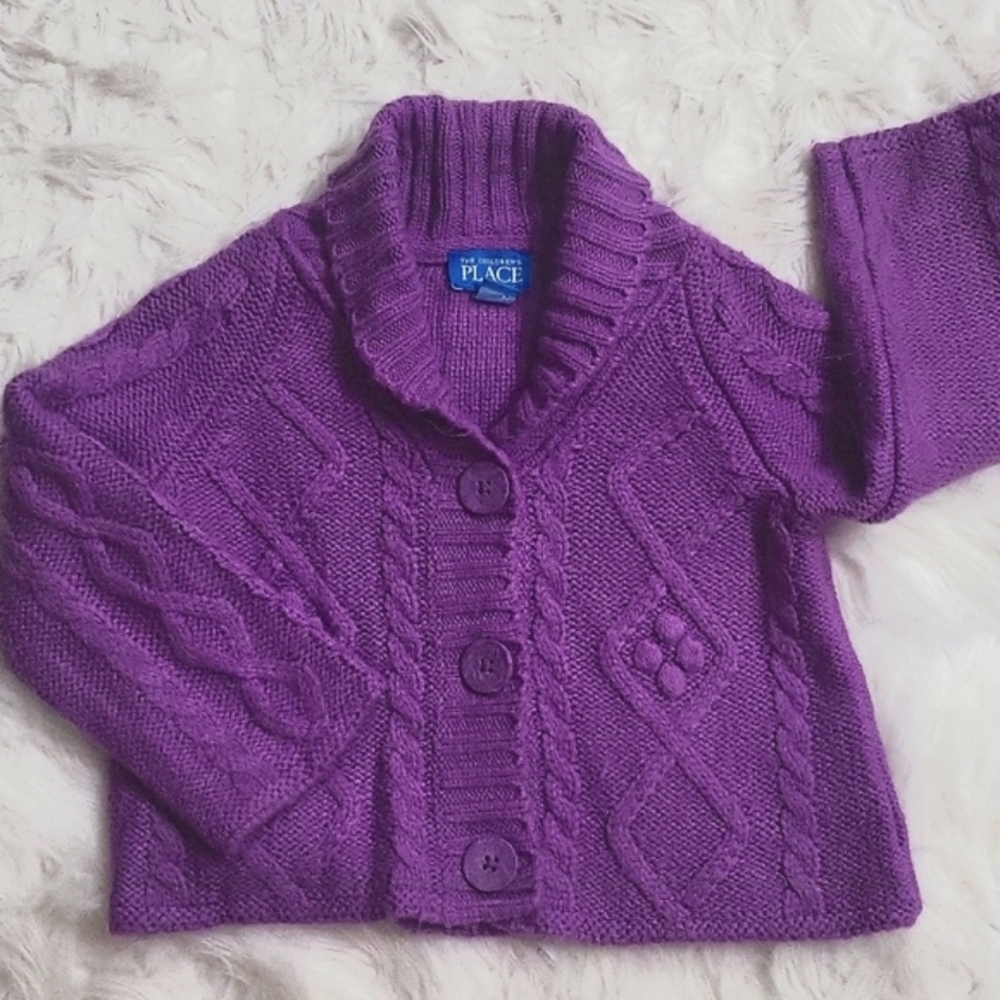 NWOT CHILDREN'S PLACE Baby girl's shawl neck purple button-down sweater sz 24 mo